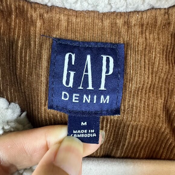 Vintage GAP Denim Corduroy Jacket Womens M Tan Trucker Sherpa Corduroy Y2K Retro - Picture 5 of 12